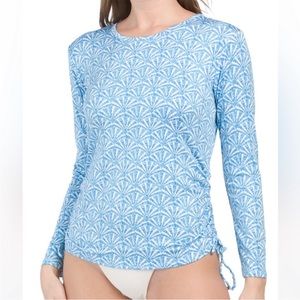 Stella Parker Turquoise Blue & White Mermaid Scale Print Swim Rashguard Top